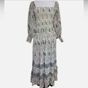 Oliphant Smocked Bodice Paisley Dress, XS, EUC
